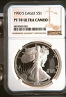 1990 S American Silver Eagle PF70 Ultra Cameo