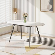 Modern Extendable Oval Dining Table Marble Effect MDF 4-8 Seater Kitchen Table