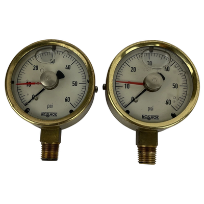 #ad Lot of 2 x OEM NOSHOK BRASS 0 60 PSI PRESSURE GAUGE M20 04.23 $29.99