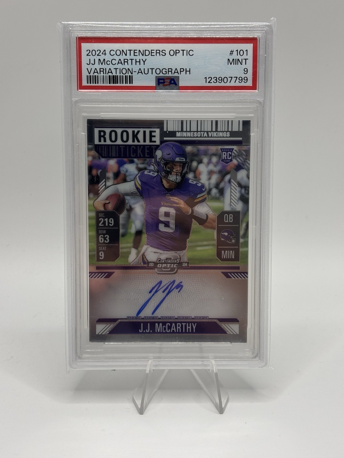 JJ McCarthy - 2024 CONTENDERS OPTIC VARIATION AUTO SILVER #101 ROOKIE RC PSA 9