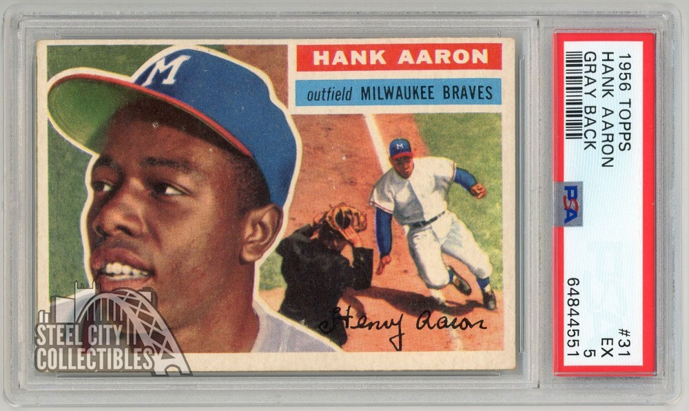 Hank Aaron 1956 Topps Card #31 Gray Back PSA 5 EX