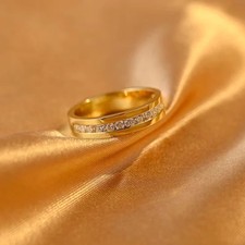 Round Cut Lab Created Diamond 14k Yellow Gold FN Eternity Engagement Band Ring