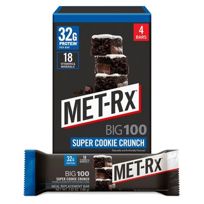 MET-Rx Big 100 High Protein Meal Replacement Bars, Super Cookie Crunch, 32g Prot
