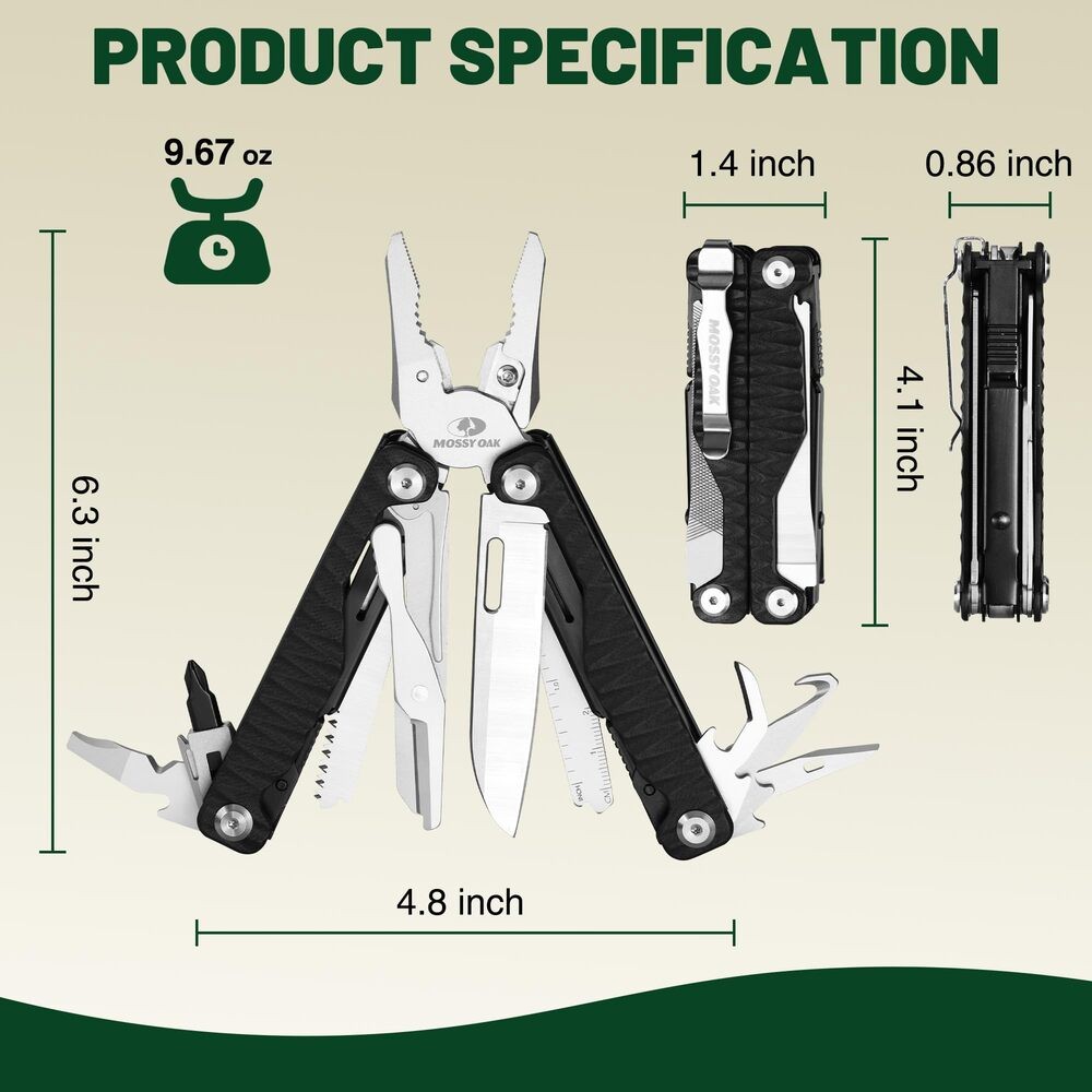 MOSSY OAK 17-in-1 EDC Multi Tool with CNC-Machined Steel Pliers