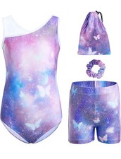 Tstiti Gymnastics Leotard for Girls 150 11-12 Yrs, Starry Sky Butterfly Blue