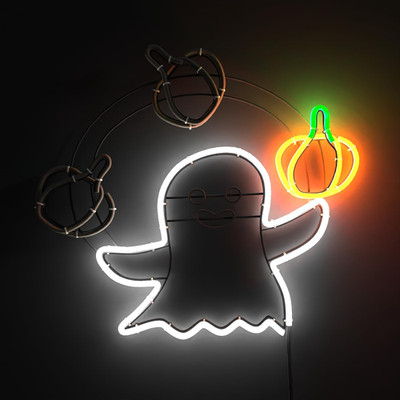 Animated LED Ghost Neon Sign with Pumpkin Effect - Halloween Decor & Remote