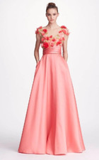 Marchesa Notte Floral Maxi Dress Formal Tulle Ball Gown Coral Womens 2