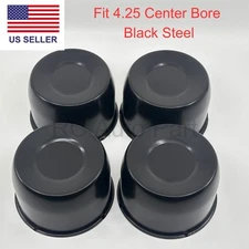 4x 4.25" Black Short Steel Push Through Center Caps for Wheels Trailer Rims