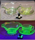 Vtg Uranium Vaseline Glass Starter Lot|Teacup & Saucer|Bowl|Marbles|UV Glow|READ