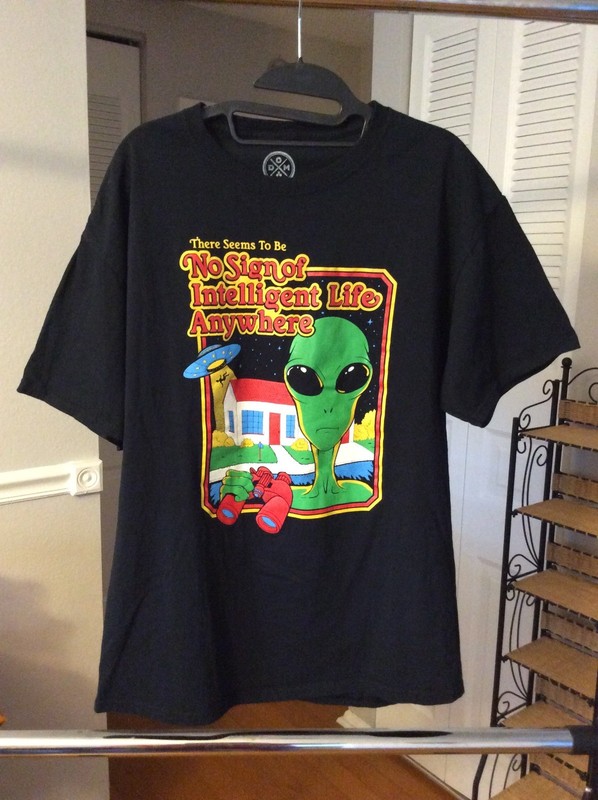 UFO Alien No Sign of Intelligence Life Anywhere Black Shirt Adult Large DOM