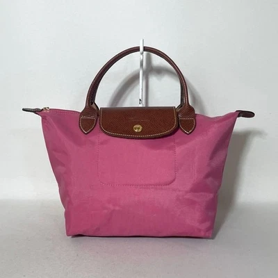 Petit sac fourre-tout Longchamp Le Pliage rose poignée cuir nylon pour femme - Photo 1/4