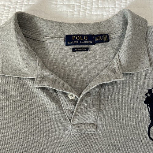 Polo Ralph Lauren Shirt Youth Boys XL (18-20) Solid Grey Big Pony Classic #3 - Picture 3 of 9