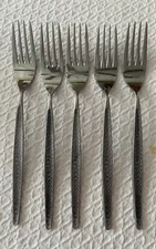 AMC Stainless Flatware CASCADE Lot of 5 Dinner Forks 7.75" Made in Japan MCM Vtg
