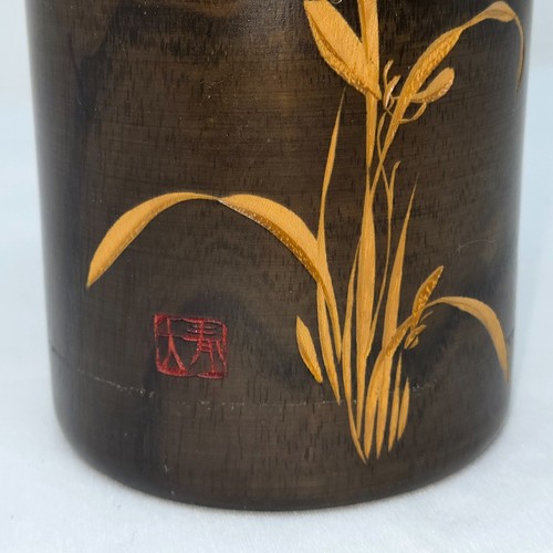 Jarrón de madera vintage japonés hecho a mano floral tallado a mano 5,5" - Imagen 3 de 6