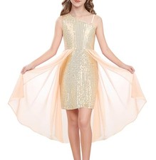 Girls Sequin Formal Dress Sequin Pageant Wedding Guest Dresses 7-8 Years Gold