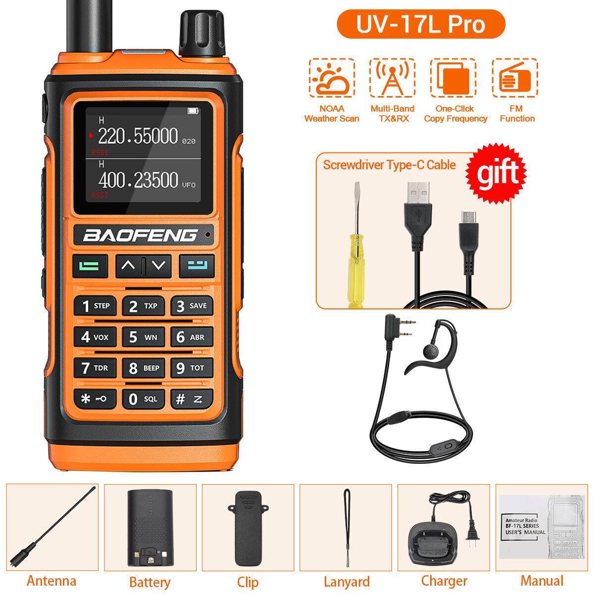 Baofeng UV-17 Pro L Walkie Talkie Tri-Band Ham Amateur Two Way Radio NOAA UV-5R