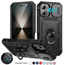 For iPhone 16 15 14 13 12 Pro Max Card Ring Stand Slide Camera Shockproof Case