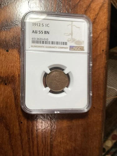 Beautiful High Grade 1912-S Lincoln Cent.  PCGS GRADED AU 55 BN