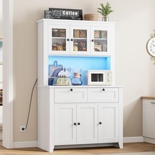 66" Tall Pantry Cabinet with Power Outlet  LED Light Kitchen Pantry Storage