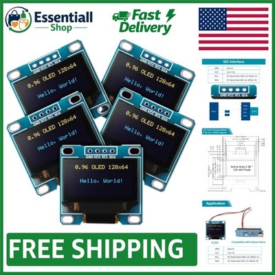 High-Contrast 0.96 Inch I2C OLED Module 128x64 - 5 Pack for DIY Electronics