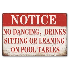 Pool Table Rules Tin Sign Billards Room Wall Decor Notice No Dancing Drinks S...