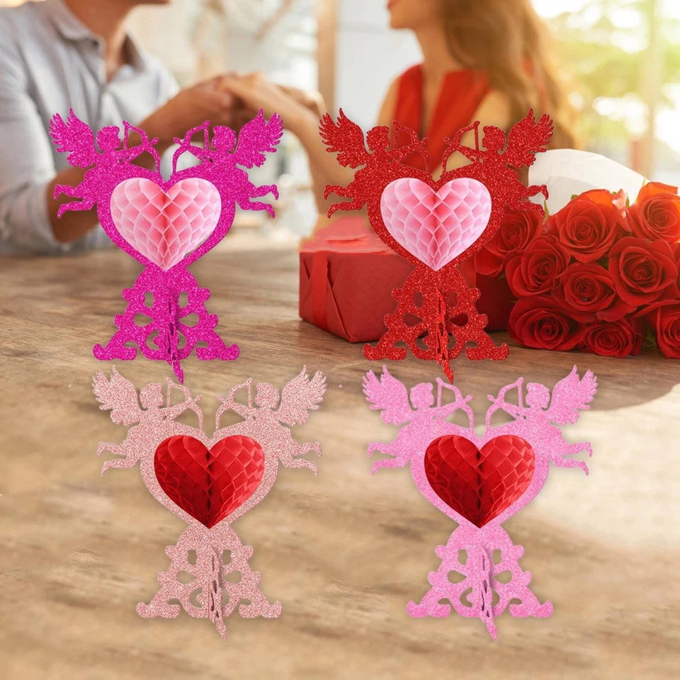 4 Piezas Centros de Mesa de Panal Día de San Valentín Decoración Regalo Temático de Amor Foto 2 de 4