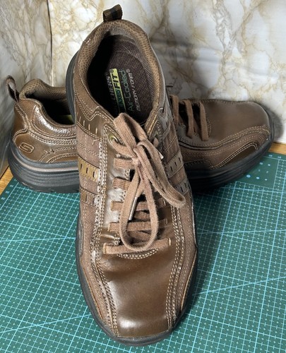 Skechers Expended Manden Braun Leder Relaxed Fit Gogamat Schuhe Sneaker UK 8 - Bild 1 von 19