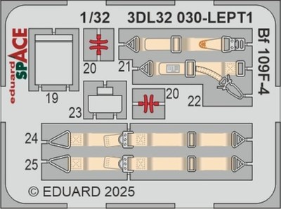 Eduard Accessories 3DL32030 - 1:32 Bf 109F-4 SPACE HOBBY 2000 / HASEGAWA - Neu