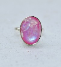 Oval Pink Moonstone Sterling Silver Ring Size 6-1/4