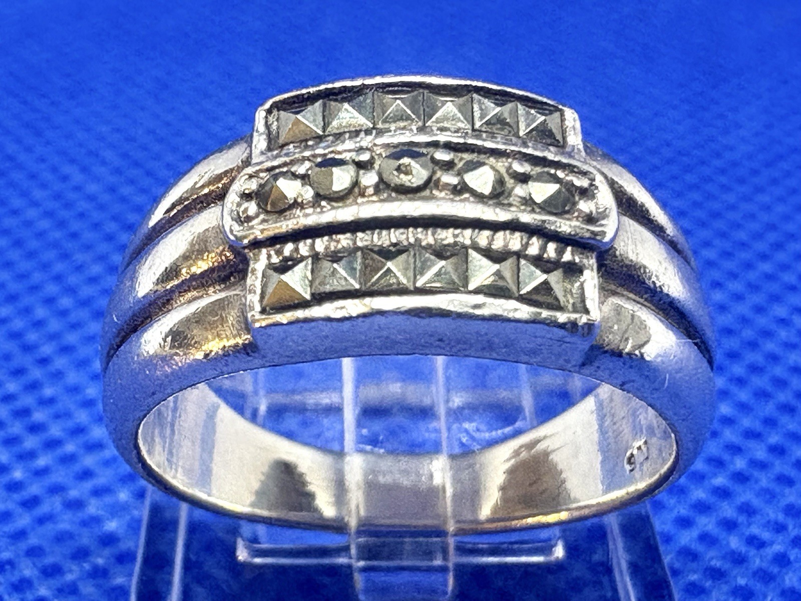 (21) 1950s almost Antique 17 Marcasite Stones 925 Silver Ring size 7.5 Vintage