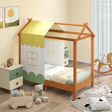 Kids Single House Bed Playhouse Low Platform Bed Solid Wood House Bed Frame
