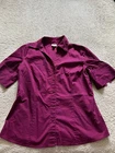 Worthington Women Short Sleeve Button-Up Shirt Burgundy Size L