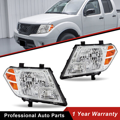 For 2009-2021 Nissan Frontier Truck Chrome Headlights Assembly Left Right Pair