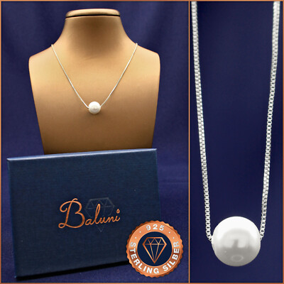 925 Sterling Silver Pearl Pendant Necklace, + Pouch, Gift Mothers Day