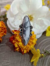 White Howlite Ring, Sterling Silver Women Jewelry Boho Ring Engagement Ring Gift