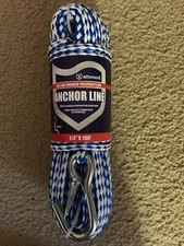   NEW  Attwood Anchor Line 1/4"x100' Poly Blue White with Hook 11722-2