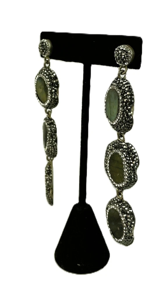 TRUVA Fiery LABRODITE MARCASITE CRYSTAL Sterling Silver 925 Drop Dangle Earrings - Image 4 of 4