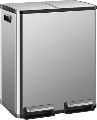 Home Kitchen Trash Can 2×8-Gallon Garbage Can with Lid Stainless Steel Trash Can