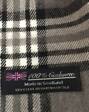 PLAID GRAY/BLACK AND RED FRINGED PLAID 100 CASHMERE SCARF MADE IN SCOTLAND