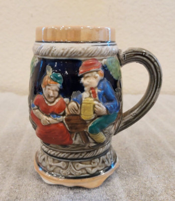 Vintage Beer Stein. German Theme. MADE IN JAPAN. Man, Woman & Castel  Back Side.