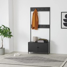 Made.com Solomon Hall Stand Coat Rack Hooks Shoe Storage, Black Metal. RRP £325