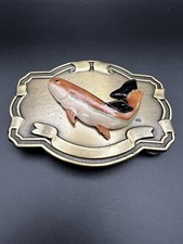 Fly Fishing Speckled Trout Fish Fisherman Western 1980s Vintage Belt Buckle