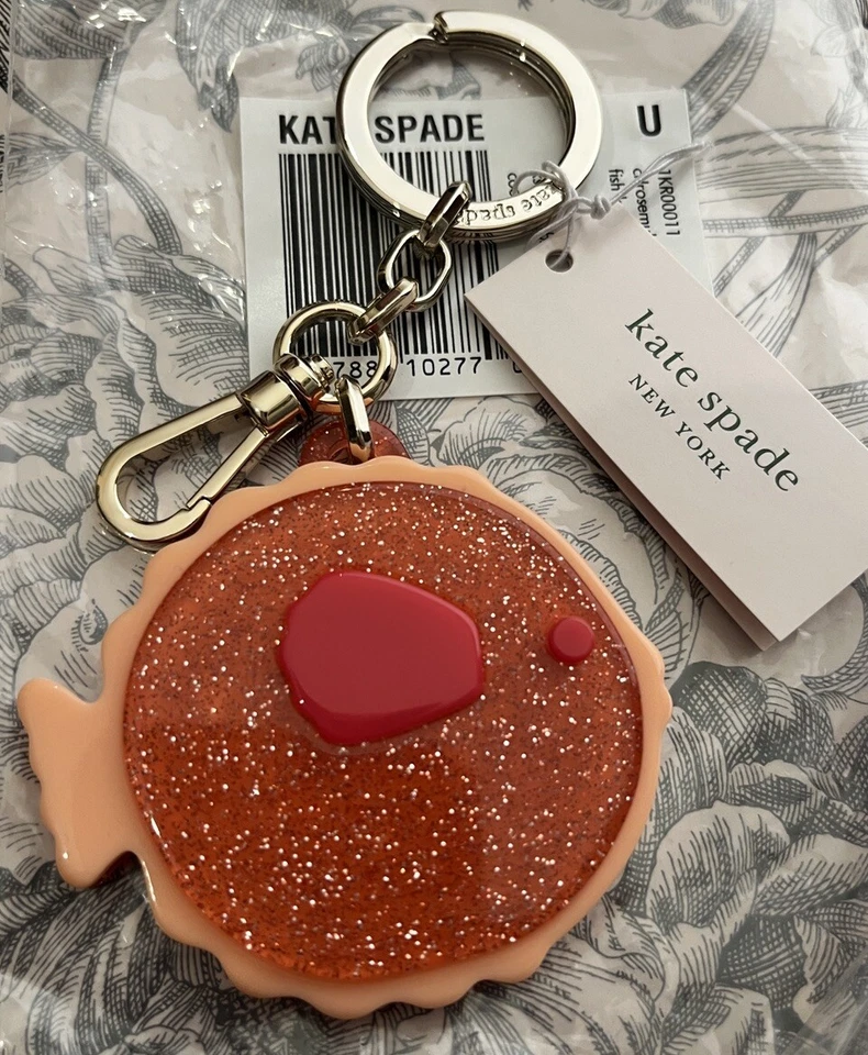 Kate Spade Pez Hinchado Llavero Rosa Brillo Cartera Bolso Dije Llavero Dorado Nuevo con Etiquetas Foto 2 de 3