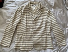 New Women’s Laurel (escada) White/grey Striped Cotton Blazer Jacket, Size 18 Uk