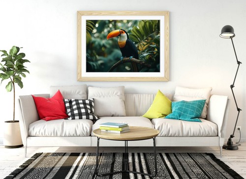 RAINFOREST PAINTING OF TROPICAL TOUCAN -FRAMED WALL ART POSTER PAPER PRINT - Picture 6 of 10