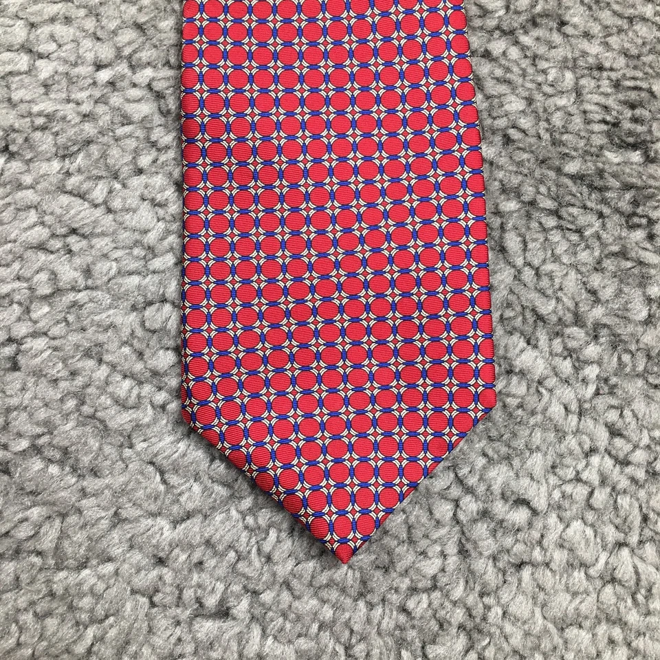 Croft & Barrow Private Stock Mens 100% Silk Neck Tie Red Blue Interlinking Chain - Image 3 of 4