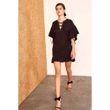 ULLA JOHNSON MARIANNE TWILL LACE-UP SHIFT DRESS SZ 0 BORDEAUX G8523