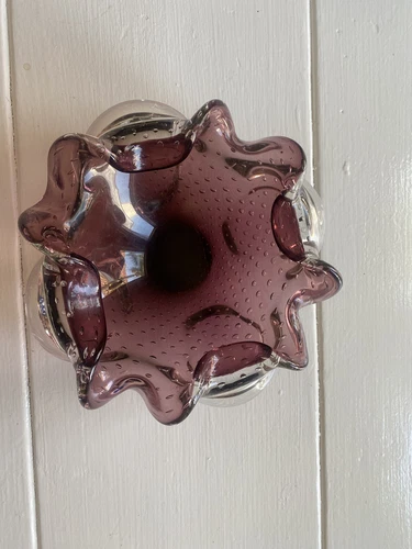 Beautiful Vintage Murano Bowl In Purple Controlled Bubble Glass