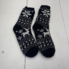 Women  s Navy Blue Fair Isle Sherpa Linned Grippy Socks Size OS