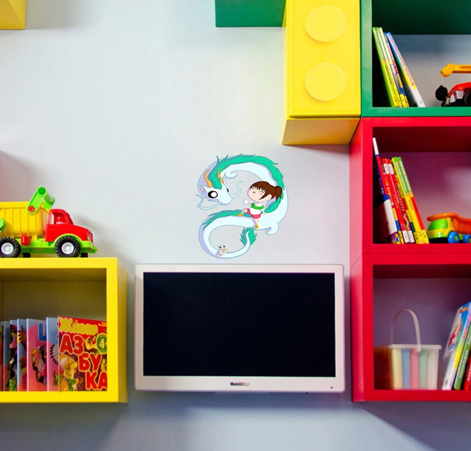 Calcomanía de pared de dragón de anime, calcomanía de criatura de anime de sala de estar, pegatina de niña de anime Foto 4 de 4